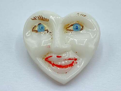 Beautiful Antique Milk Glass Human Face Button Glows Under UV