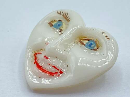 Beautiful Antique Milk Glass Human Face Button Glows Under UV