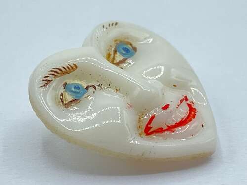 Beautiful Antique Milk Glass Human Face Button Glows Under UV