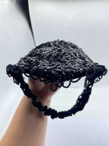 Antique 1920s Sakowitz, Houston Ladies Gothic Black Mourning Bonnet/ Hat