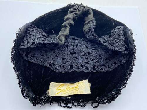 Antique 1920s Sakowitz, Houston Ladies Gothic Black Mourning Bonnet/ Hat