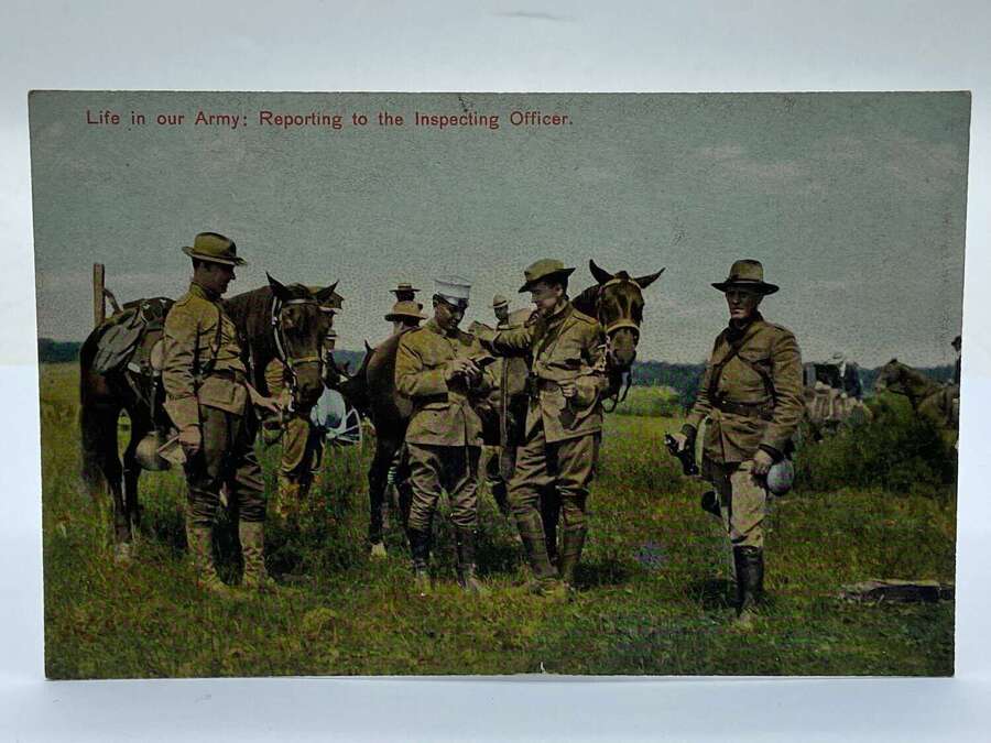 WW1 US &ldquo;Life in our Army: Reporting to the Inspecting Officer&rdquo; Postcard