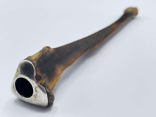 Antique Victorian Macabre Sterling Silver And Polished Bone Cigarette Holder