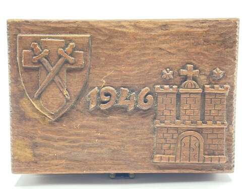 Early Post WW2 1946 British Army 21st Army Group Carved Wooden Trinket Box