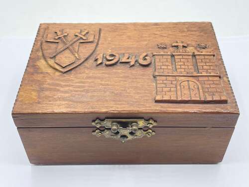 Early Post WW2 1946 British Army 21st Army Group Carved Wooden Trinket Box