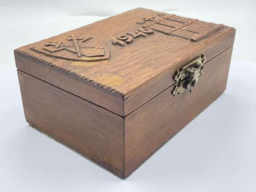 Early Post WW2 1946 British Army 21st Army Group Carved Wooden Trinket Box