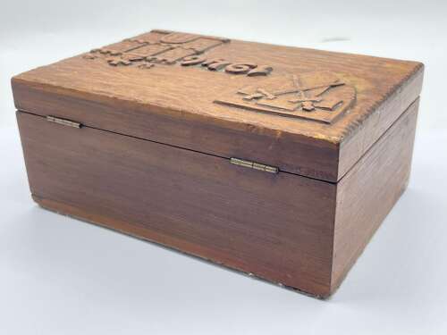 Early Post WW2 1946 British Army 21st Army Group Carved Wooden Trinket Box