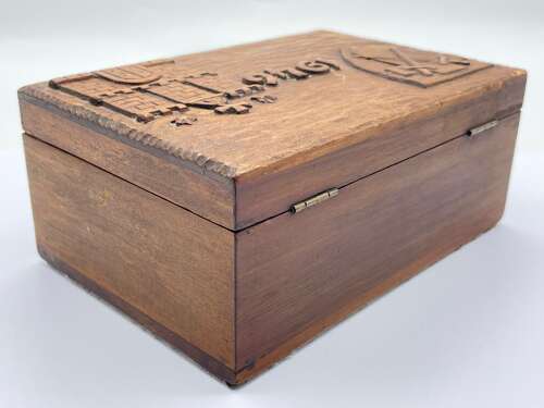 Early Post WW2 1946 British Army 21st Army Group Carved Wooden Trinket Box