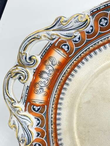 Antique 1858 Liddle Elliot & Son Etruscan Vases Pattern Cake Plate With Handles