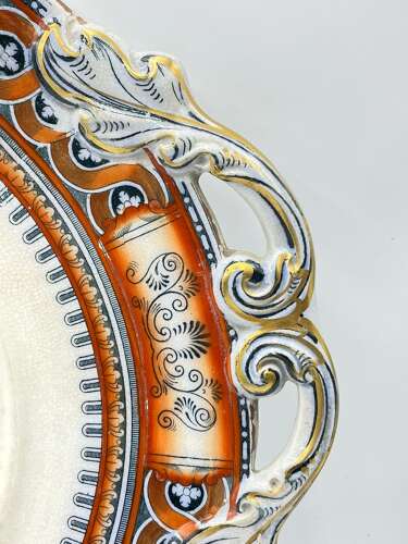 Antique 1858 Liddle Elliot & Son Etruscan Vases Pattern Cake Plate With Handles