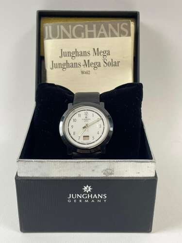 Junghans Mega Solar W612 Mens Black Ceramic Wrist Watch & Box