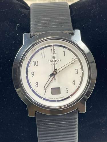 Junghans Mega Solar W612 Mens Black Ceramic Wrist Watch & Box
