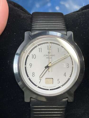 Junghans Mega Solar W612 Mens Black Ceramic Wrist Watch & Box