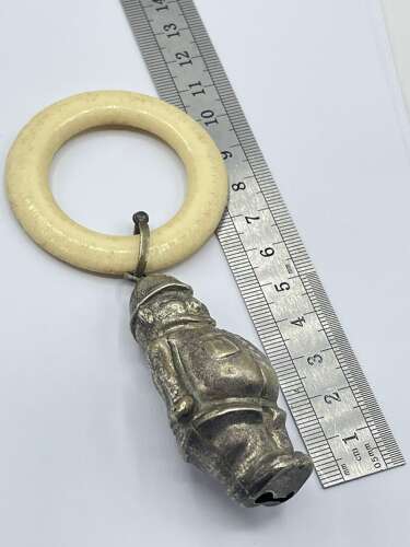 Antique Edwardian Silver Plated & Plastic Policeman Baby’s Rattle & Teething Toy