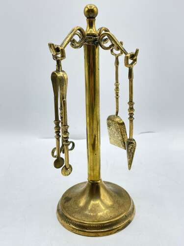 Antique Edwardian Small Brass Children’s Teaching Fire Place Set
