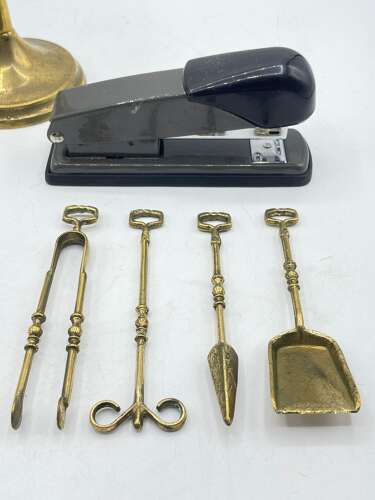 Antique Edwardian Small Brass Children’s Teaching Fire Place Set