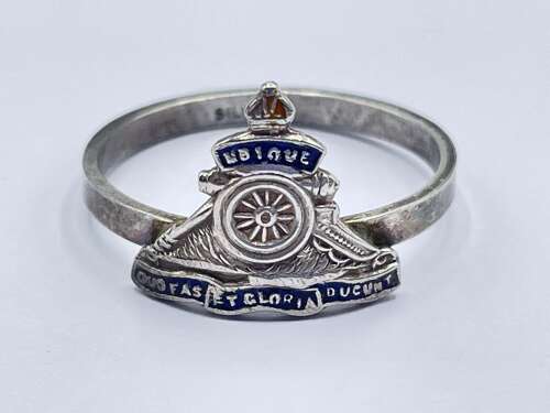WW2 British Sterling Silver & Enamel Royal Artillery Sweetheart Ring