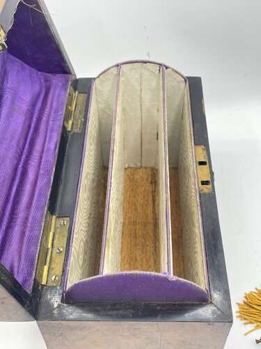 Beautiful Antique Victorian Bur Walnut Purple Silk Lined Stationary Box