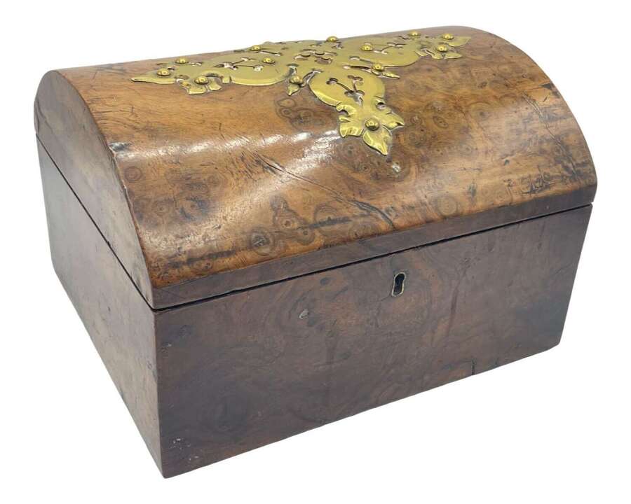 Antique Victorian Bur Walnut & Brass Jewellery Box By William Tonks & Sons