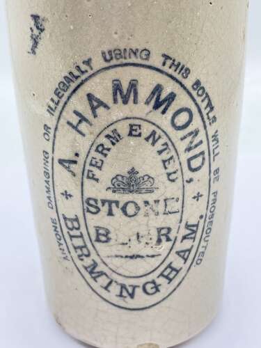 Antique A Hammond Birmingham Ginger Beer Bottle Stoneware Bottle (Small Chip)