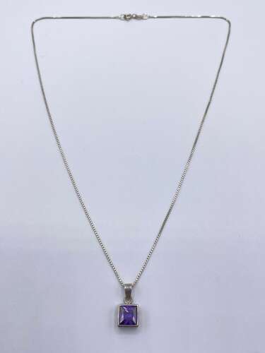 Beautiful Vintage Sterling Silver & Faceted Amethyst Necklace