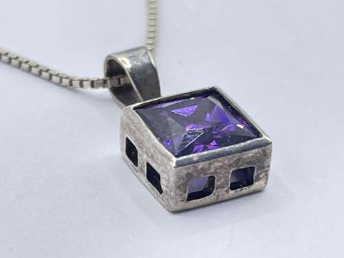 Beautiful Vintage Sterling Silver & Faceted Amethyst Necklace