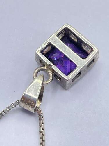 Beautiful Vintage Sterling Silver & Faceted Amethyst Necklace
