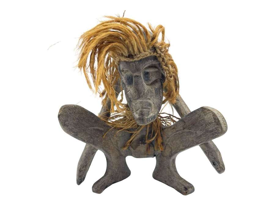 Vintage Primative Tribal Wood Figure Indonesian Native Fiber Hair and Skirt