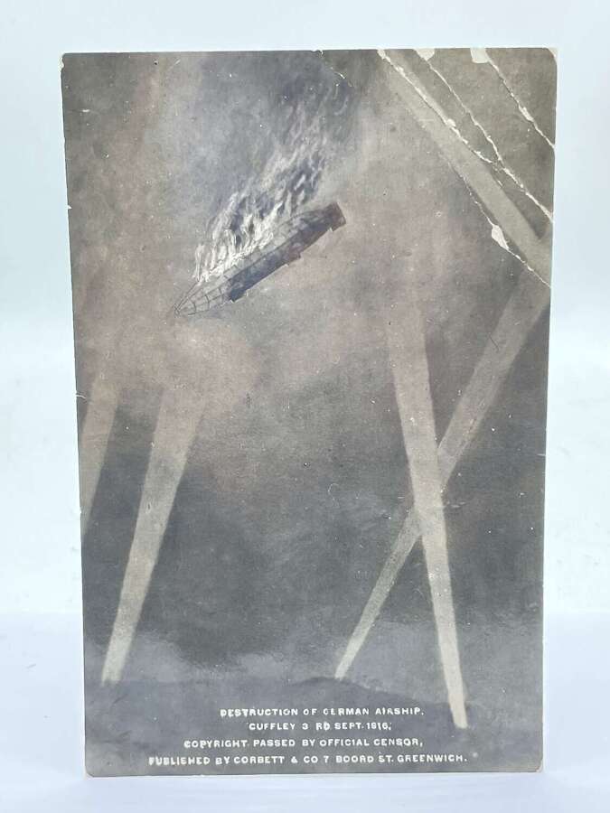 WW1 British Postcard Of Destroyed German Sch&uuml;tte-Lanz airship SL-11 over Cuffley