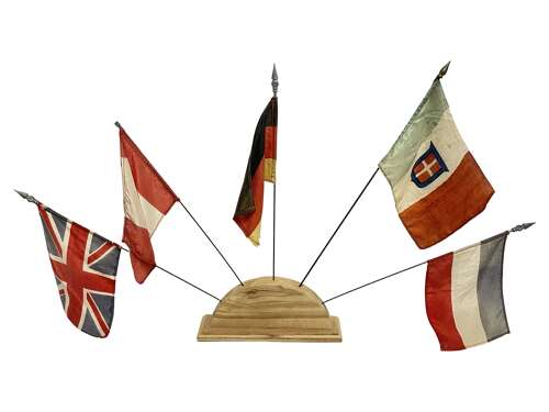 Post WW2 Flags Of The United Nations Britain, Canada, Germany, Italy & France & Stand