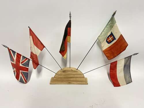 Post WW2 Flags Of The United Nations Britain, Canada, Germany, Italy & France & Stand