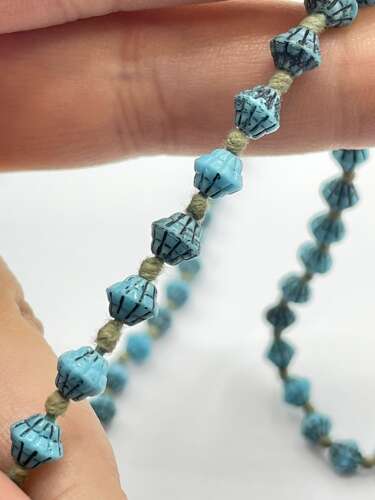 Antique Turquoise Glass Czech Max Neiger Pressed Beaded Necklace (Auschwitz)