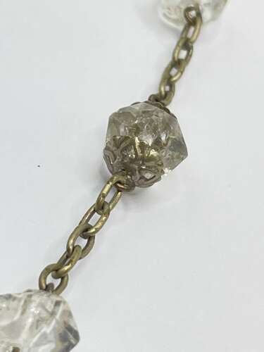 Beautiful Antique White Metal & Faceted Rock Crystal Rosary Beads & Crucifix