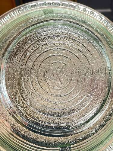 Beautiful Vintage 1940s Pressed Green Glass Decorative Fruit Bowl