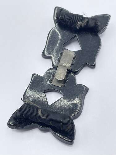 Beautiful Antique Whitby Jet Carved Mourning Leaf Belt Buckles