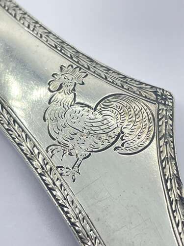 Antique Sterling Silver & Banded Agate Page Turner Engraved With Cockerel