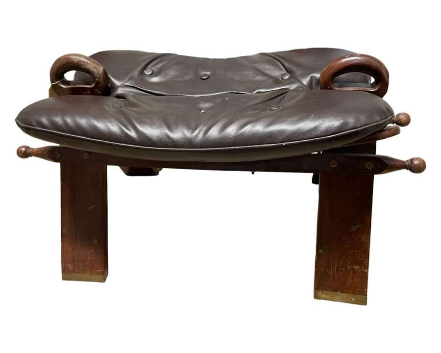 Anglo Indian Hoshiapur Deep Buttoned Camel Saddle Style Seat With Brass Inlay