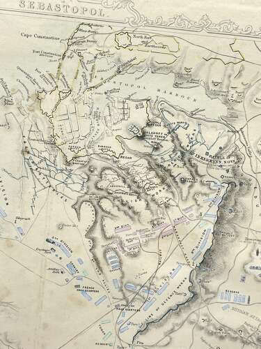 Antique Framed Map Of The Siege of Sevastopol (1854–1855) By J.Rapkin