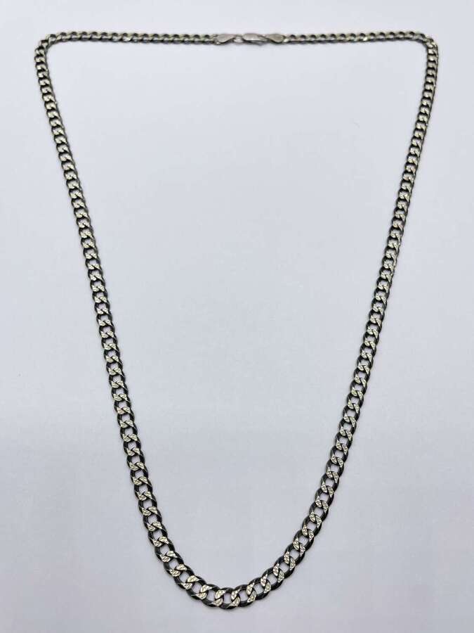 Vintage Blackened Edges Silver Hallmarked Etched Curb Chain Necklace