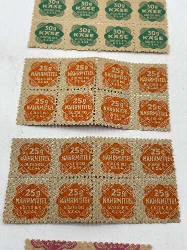 WW2 1944 Dated German Ration Paper Wallet With Ration Stamps Bread, Meat Etc