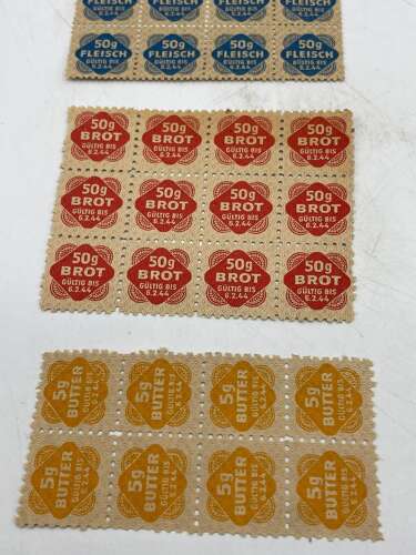 WW2 1944 Dated German Ration Paper Wallet With Ration Stamps Bread, Meat Etc