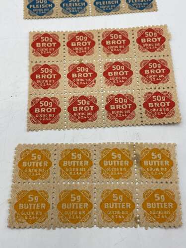 WW2 1944 Dated German Ration Paper Wallet With Ration Stamps Bread, Meat Etc