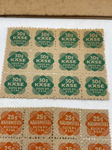 WW2 1944 Dated German Ration Paper Wallet With Ration Stamps Bread, Meat Etc