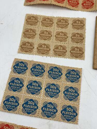 WW2 1944 Dated German Ration Paper Wallet With Ration Stamps Bread, Meat Etc