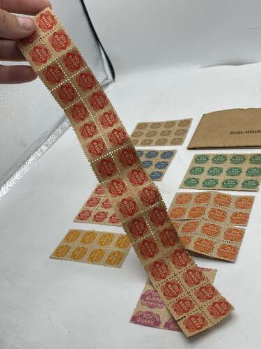 WW2 1944 Dated German Ration Paper Wallet With Ration Stamps Bread, Meat Etc