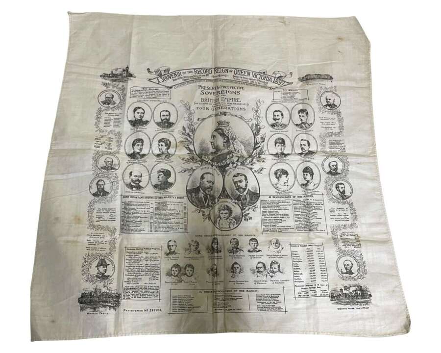Antique Printed Handkerchief Of A Souvenir Of The Reign Of Queen Victoria 1897