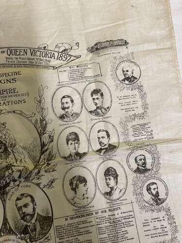 Antique Printed Handkerchief Of A Souvenir Of The Reign Of Queen Victoria 1897