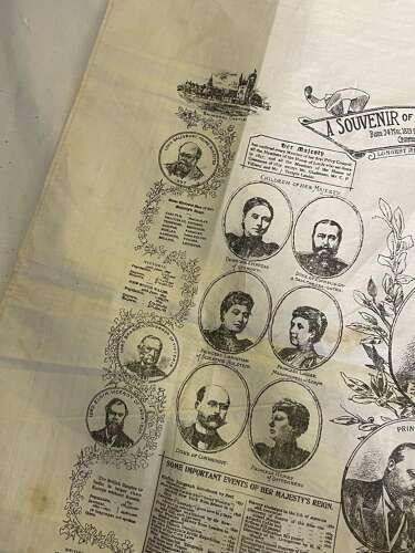 Antique Printed Handkerchief Of A Souvenir Of The Reign Of Queen Victoria 1897