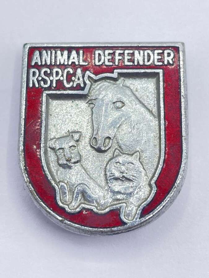 Vintage Chrome & Enamel RSPCA Animal Defender Badge