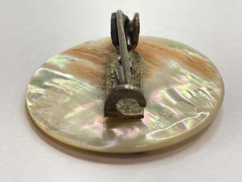 Antique Mother Of Pearl & Enamel Scroll Baby Brooch